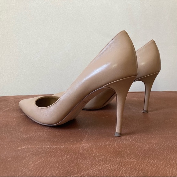 Ann Taylor | Mae Nude Leather Pointed Toe Stiletto Pumps - Picture 2 of 8